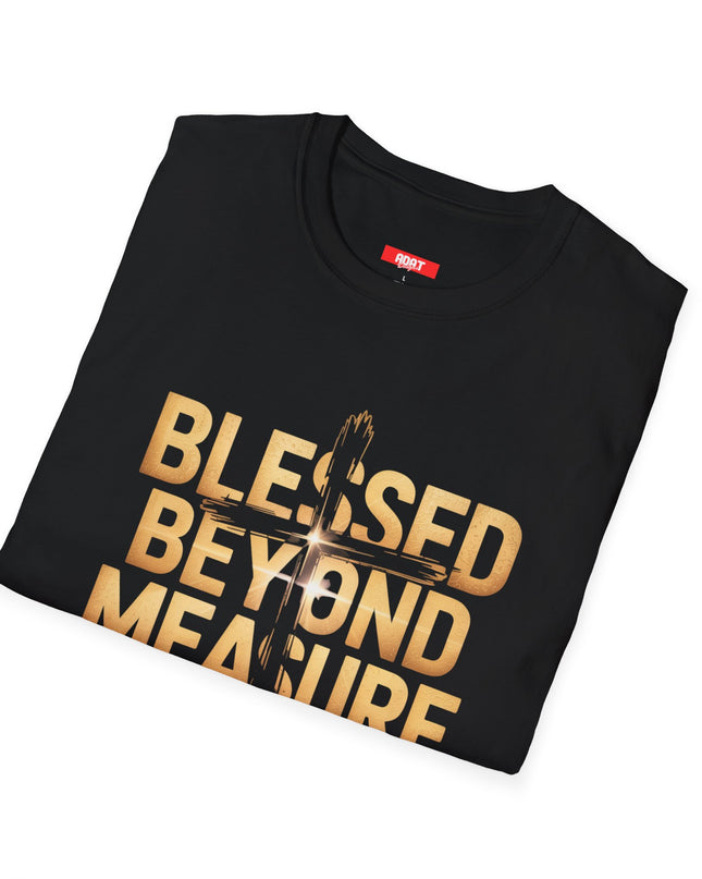 T-Shirt — "Blessed Beyond Measure" Gold Script Christian Faith Tee
