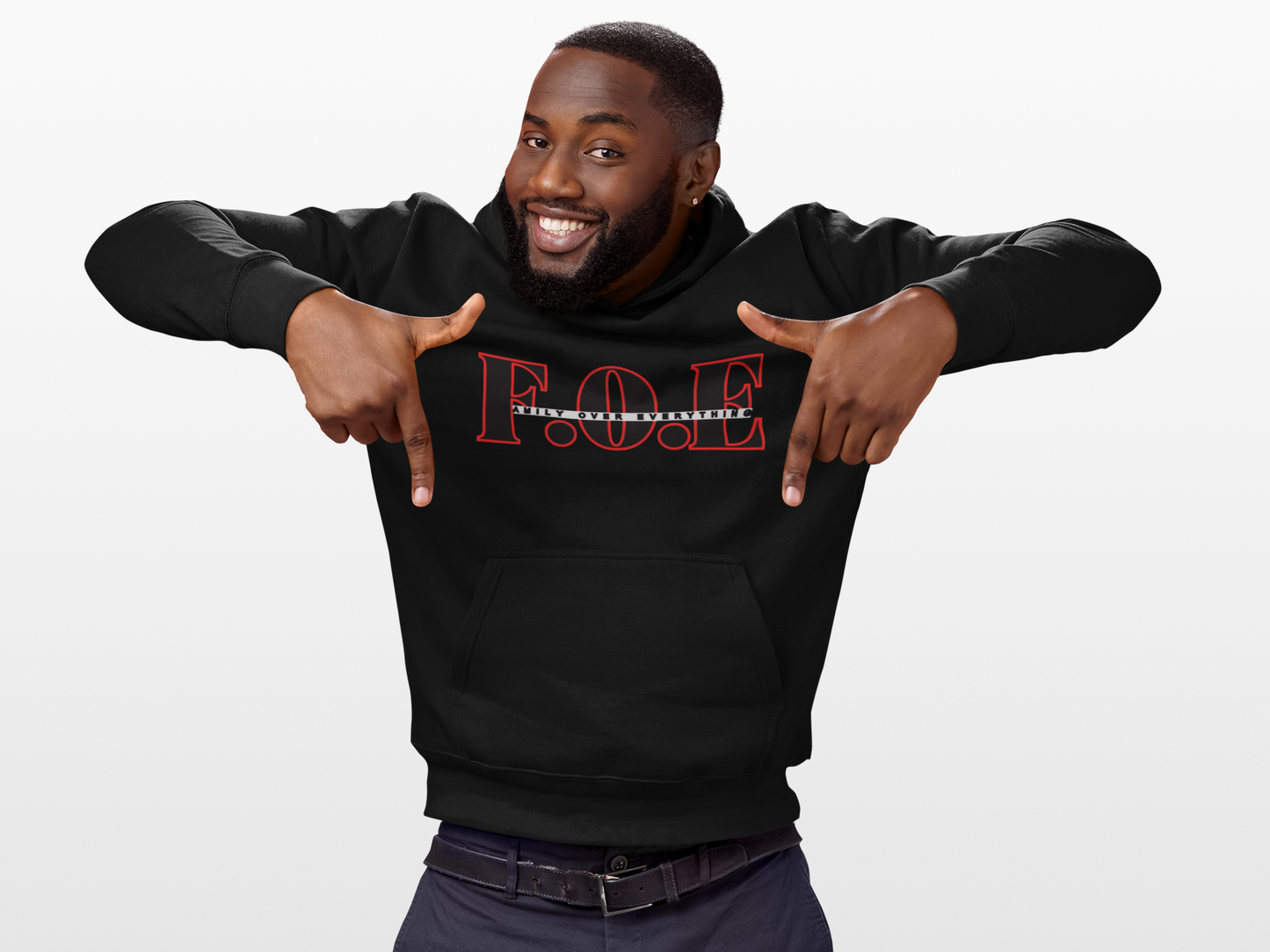 F.O.E Hoodie — Red Bar Typography Inspirational Sweatshirt