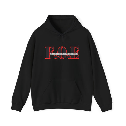 F.O.E Hoodie — Red Bar Typography Inspirational Sweatshirt