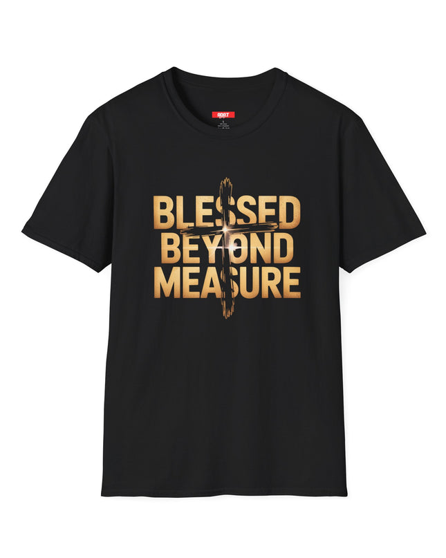 T-Shirt — "Blessed Beyond Measure" Gold Script Christian Faith Tee