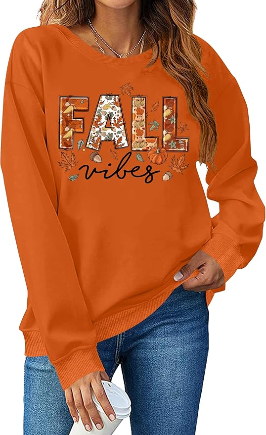 Fall Sweatshirts for Women: Autumn Thanksgiving Graphic Pullover Tops Fall Long Sleeve Shirt