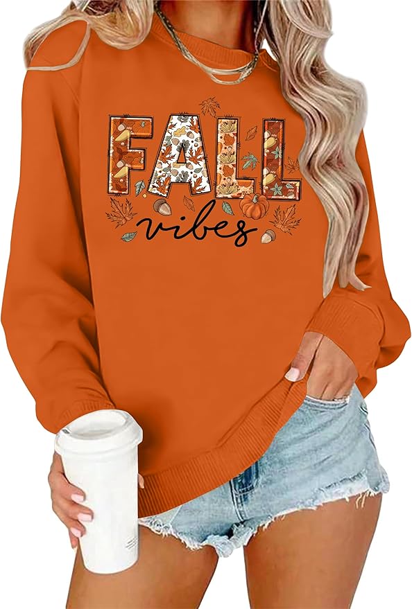 Fall Sweatshirts for Women: Autumn Thanksgiving Graphic Pullover Tops Fall Long Sleeve Shirt