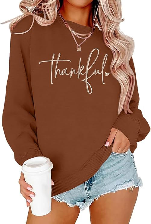 Thanksgiving Sweatshirts for Women Thankful Sweatshirt