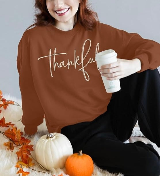 Thanksgiving Sweatshirts for Women Thankful Sweatshirt